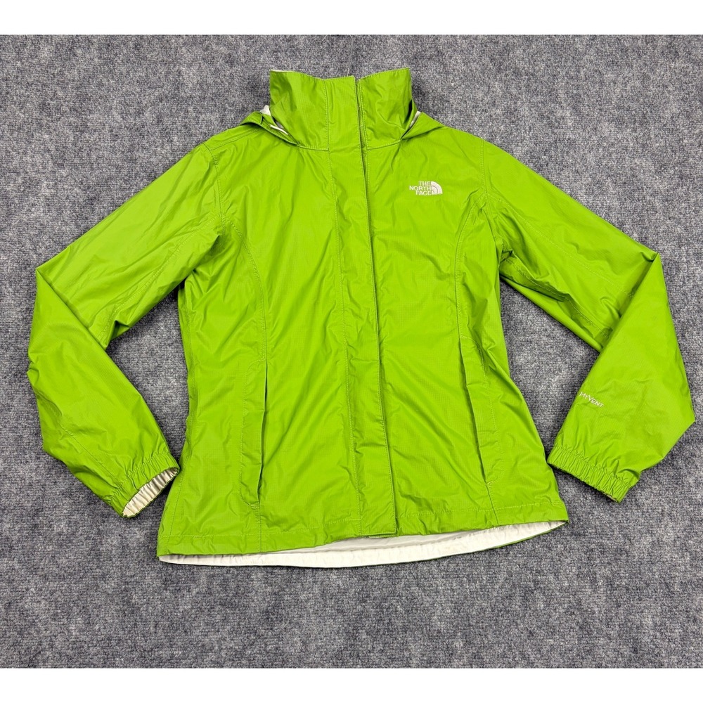 The North Face HyVent RainJacket Lime Green Womens Small Hooded Waterproof Shell